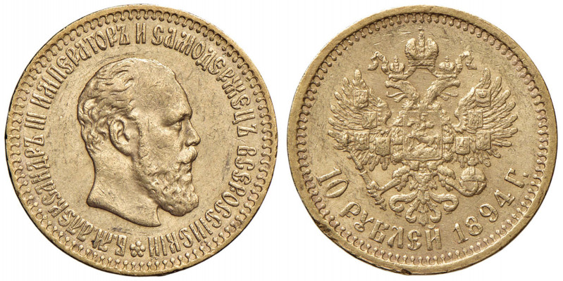 RUSSIA Alessandro III (1881-1894) 10 Rubli 1894 - Fr. 167 AU (g 12,91) RRR Tirat...