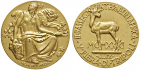 MEDAGLIE FASCISTE - Medaglia per la II rassegna internazionale in Africa V Fiera di Tripoli 1931 - Opus: Morbiducci - AE dorato (g 59,34 - Ø 50 mm)
q...