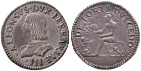 FERRARA Alfonso I d'Este (1505-1534) Testone - MIR 270 AG (g 9,36) RR Perizia Ranieri BB, foto otturato e traccia di riparazione.
BB