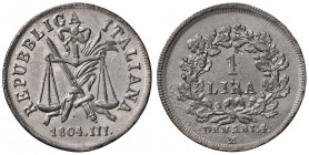 MILANO Repubblica italiana (1802-1805) Progetto da 1 Lira 1804 Anno III Bordo liscio - Luppino PP 871 Piombo (g 4,03) RRRRR Graffietti.
qFDC