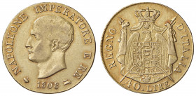 MILANO Napoleone I Re d'Italia (1805-1814) 40 Lire 1808 s.s.z. - Gig. 72a AU (g 12,84)
BB+/qSPL