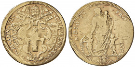 Clemente XI (1700-1721) Quadrupla Anno VII - Munt. 1 AU (g 12,69) RRRR Una minima traccia d’appiccagnolo. Moneta di grande rarità, una delle pochissim...