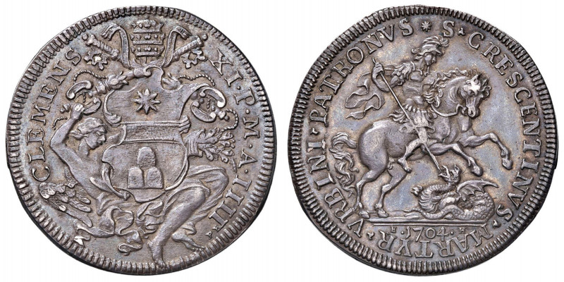 Clemente XI (1700-1721) Mezza piastra 1704 Anno IIII - Munt. 57 AG R Splendido e...