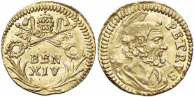 Benedetto XIV (1740-1758) Mezzo scudo d’oro - Munt. 36 AU (g 0,92)
SPL-FDC