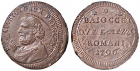 Pio VI (1775-1799) Sampietrino 1796 - Munt. 100 CU (g 17,00) R Conservazione eccezionale! Anche se leggermente decentrato dalla parte del busto, quest...