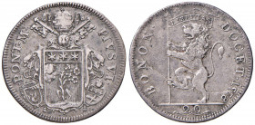 Pio VI (1775-1799) Bologna - Lira da 20 Bolognini 1778 - Munt. 220 AG (g 5,06) RRR Moneta rarissima. Nell'asta Nomisma 38 del 2009, un esemplare in co...