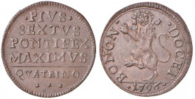 Pio VI (1775-1799) Bologna - Quattrino 1796 - Munt. Manca CU (g 2,00) RRR Variante con (punto) 1796 (punto) in esergo. Nell'asta Ranieri 10 del 2016 u...