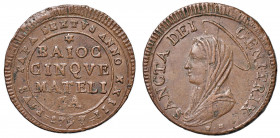 Pio VI (1774-1799) Matelica - Madonnina 1797 Anno XXIII - Munt. 372 CU (g 17,76) RRR Minime ossidazioni, ma ottimo esemplare per la tipologia.
qSPL