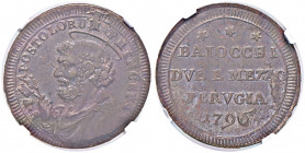 Pio VI (1774-1799) Perugia - Sampietrino 1796 - Munt. 392 CU In slab NGC MS 63 BN numero 2809905-002.
qFDC/FDC