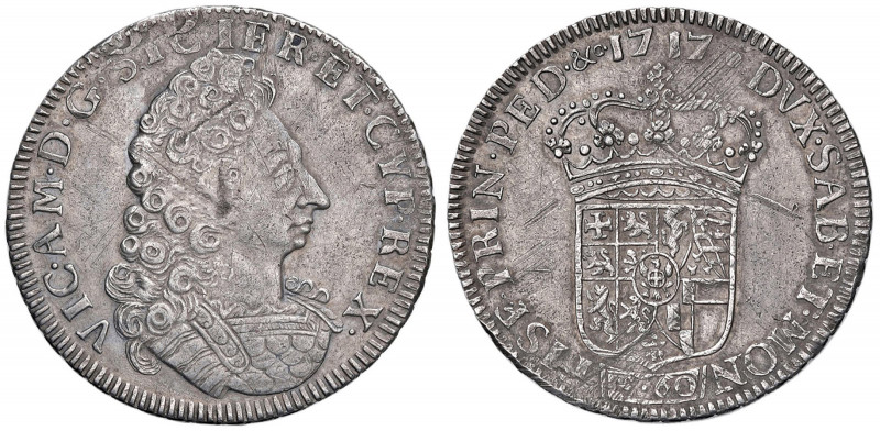 Vittorio Amedeo II (1713-1718) 3 Lire 1717 - MIR 881a AG (g 18,04) RR Graffi e d...