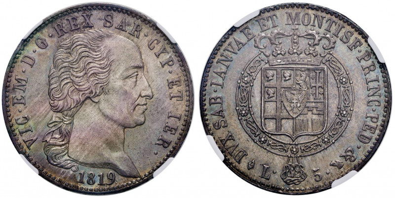 Vittorio Emanuele I (1814-1821) 5 Lire 1819 - Nomisma 518 AG R Conservazione ecc...