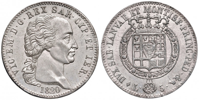 Vittorio Emanuele I (1802-1821) 5 Lire 1820 - Nomisma 519 AG R Insignificante se...