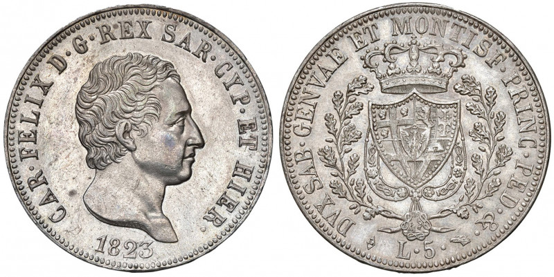 Carlo Felice (1821-1831) 5 Lire 1823 T - Nomisma 559 AG RRR Consueta debolezza s...