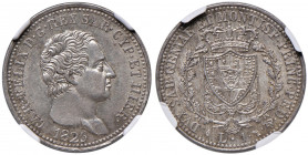 Carlo Felice (1821-1831) Lira 1825 T - Nomisma 589 AG In slab NGC MS63 numero 5777696-007.
qFDC/FDC