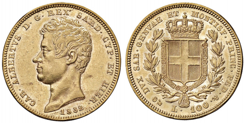 Carlo Alberto (1831-1849) 100 Lire 1832 G - Nomisma 622 AU Minimi segnetti al D/...