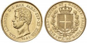 Carlo Alberto (1831-1849) 20 Lire 1849 T - Nomisma 666 AU Segnetti.
qFDC