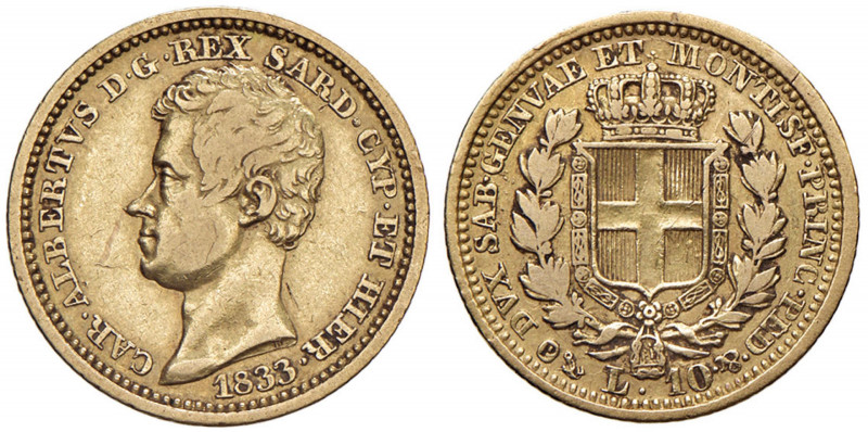 Carlo Alberto (1831-1849) 10 Lire 1833 G - Nomisma 667 AU RR Graffi.
MB