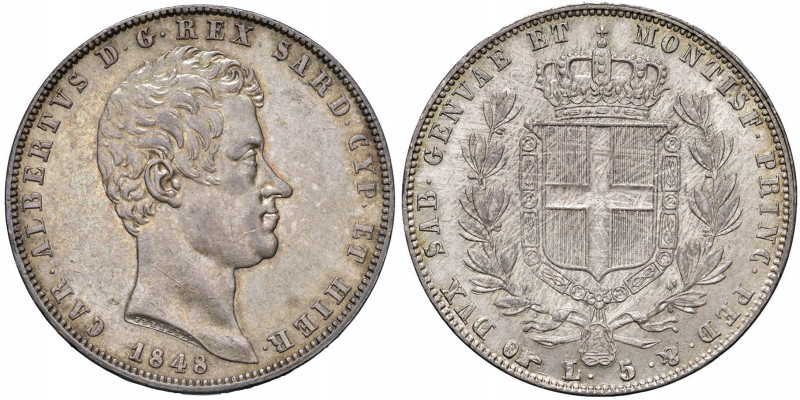 Carlo Alberto (1831-1849) 5 Lire 1848 T - Nomisma 703 AG R Minimi contatti al D/...
