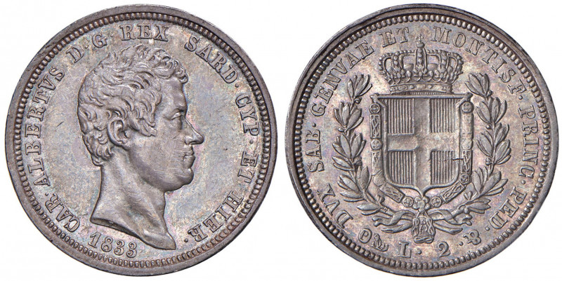 Carlo Alberto (1831-1849) 2 Lire 1833 G - Nomisma 705 AG RR Colpetti al bordo. Q...