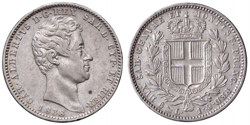Carlo Alberto (1831-1849) Lira 1838 G - Nomisma 724 AG RR
qSPL/SPL