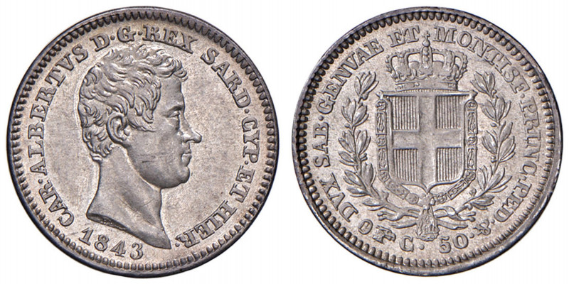 Carlo Alberto (1831-1849) 50 Centesimi 1843 T - Nomisma 733 AG RR Conservazione ...