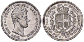 Carlo Alberto (1831-1849) 50 Centesimi 1845 T - Nomisma 734 AG RRR Ex collezione Mantegazza.
qFDC