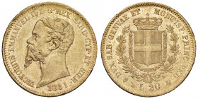 Vittorio Emanuele II (1849-1861) 20 Lire 1851 G - Gig. Manca AU RRRR Varietà senza la sigla (F) dell’incisore Ferraris sotto il collo. Minimi graffiet...