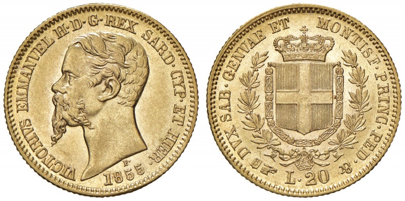 Vittorio Emanuele II (1849-1861) 20 Lire 1855 T H - Nomisma 751 AU In regime ord...