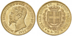 Vittorio Emanuele II (1849-1861) 20 Lire 1857 G - Nomisma 754 AU Minime striature, ma esemplare di conservazione eccezionale! In regime ordinario IVA...