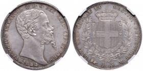 Vittorio Emanuele II (1849-1861) 5 Lire 1854 T - Nomisma 779 AG R In slab NGC MS65 numero 5784517-004. Conservazione eccezionale, un vero gioiello del...