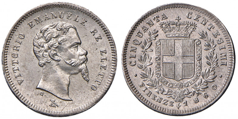 Vittorio Emanuele II re eletto (1859-1861) 50 Centesimi 1860 F - Nomisma 835 AG...
