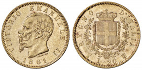 Vittorio Emanuele II (1861-1878) 20 Lire 1861 T su F - Nomisma 848 AU R Insignificante difetto al bordo, ma esemplare di ottima conservazione, sopratt...