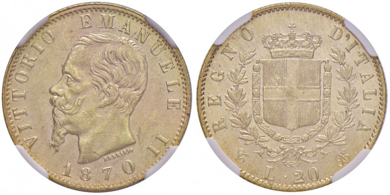 Vittorio Emanuele II (1861-1878) 20 Lire 1870 T - Nomisma 858 AU RR In slab NGC ...