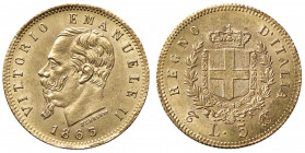 Vittorio Emanuele II (1861-1878) 5 Lire 1863 T - Nomisma 875 AU R Minimo colpetto al bordo.
qFDC