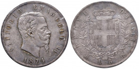 Vittorio Emanuele II (1861-1878) 5 Lire 1874 M - Nomisma 896 AG Perizia Cavaliere modesti minimi contatti al D/ FDC bella patina. Interessante errore ...