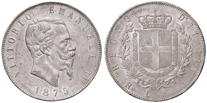 Vittorio Emanuele II (1861-1878) 5 Lire 1875 R - Nomisma 898 AG Minimi contatti ...