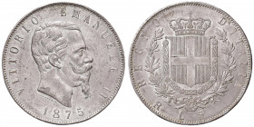 Vittorio Emanuele II (1861-1878) 5 Lire 1875 R - Nomisma 898 AG Minimi contatti al D/.
FDC