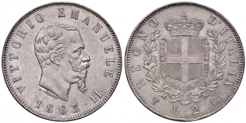 Vittorio Emanuele II (1861-1878) 2 Lire 1863 T stemma - Nomisma 906 AG Conservaz...