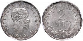 Vittorio Emanuele II (1861-1878) 2 Lire 1863 N Valore - Nomisma 907 AG In slab NGC MS62+ numero 5745251-009. FDC
n.a.