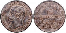 Vittorio Emanuele II (1861-1878) 10 Centesimi 1866 H - Nomisma 944 CU Sigillato da Cavaliere F. FDC conservazione eccezionale.
FDC