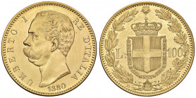 Umberto I (1878-1900) 100 Lire 1880 - Nomisma 970 AU RRRR Tiratura di soli 145 esemplari. Leggeri segni di pulitura su fondi speculari. Minimi segnett...