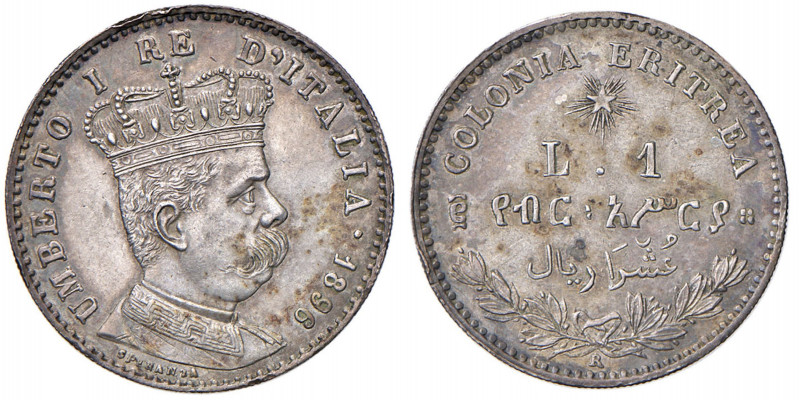 Umberto I (1878-1900) Eritrea - Lira 1896 - Nomisma 1043 AG RR Minimi colpetti a...