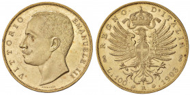 Vittorio Emanuele III (1900-1946) 100 Lire 1903 - Nomisma 1045 AU RR Consueti minimi segnetti da contatto al D/.
SPL+/qFDC