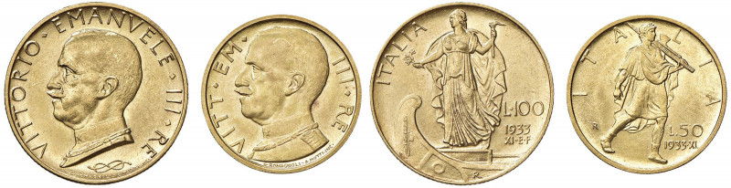 Vittorio Emanuele III (1900-1946) 100 e 50 Lire 1933 Anno XI - Nomisma 1057, 106...