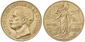 Vittorio Emanuele III (1900-1946) 50 Lire 1911 - Nomisma 1066 AU R Minimi graffietti al D/.
SPL-FDC