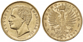 Vittorio Emanuele III (1900-1946) 20 Lire 1903 - Nomisma 1074 AU RR Minimi colpetti al bordo.
SPL