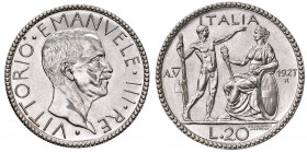Vittorio Emanuele III (1900-1946) 20 Lire 1927 Anno V - Nomisma 1083 AG RRR Tiratura di 100 esemplari.
FDC