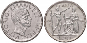 Vittorio Emanuele III (1900-1946) 20 Lire 1928 Anno VI - Nomisma 1085 AG Sigillato FDC “di eccellente qualità” da Numismatica Rollero.
FDC