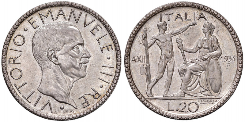 Vittorio Emanuele III (1900-1946) 20 Lire 1934 Anno XII - Nomisma 1091 AG RRR Ti...