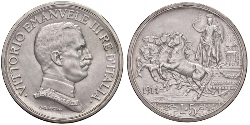 Vittorio Emanuele III (1900-1946) 5 Lire 1914 - Nomisma 1130 AG RR Sigillata SPL...